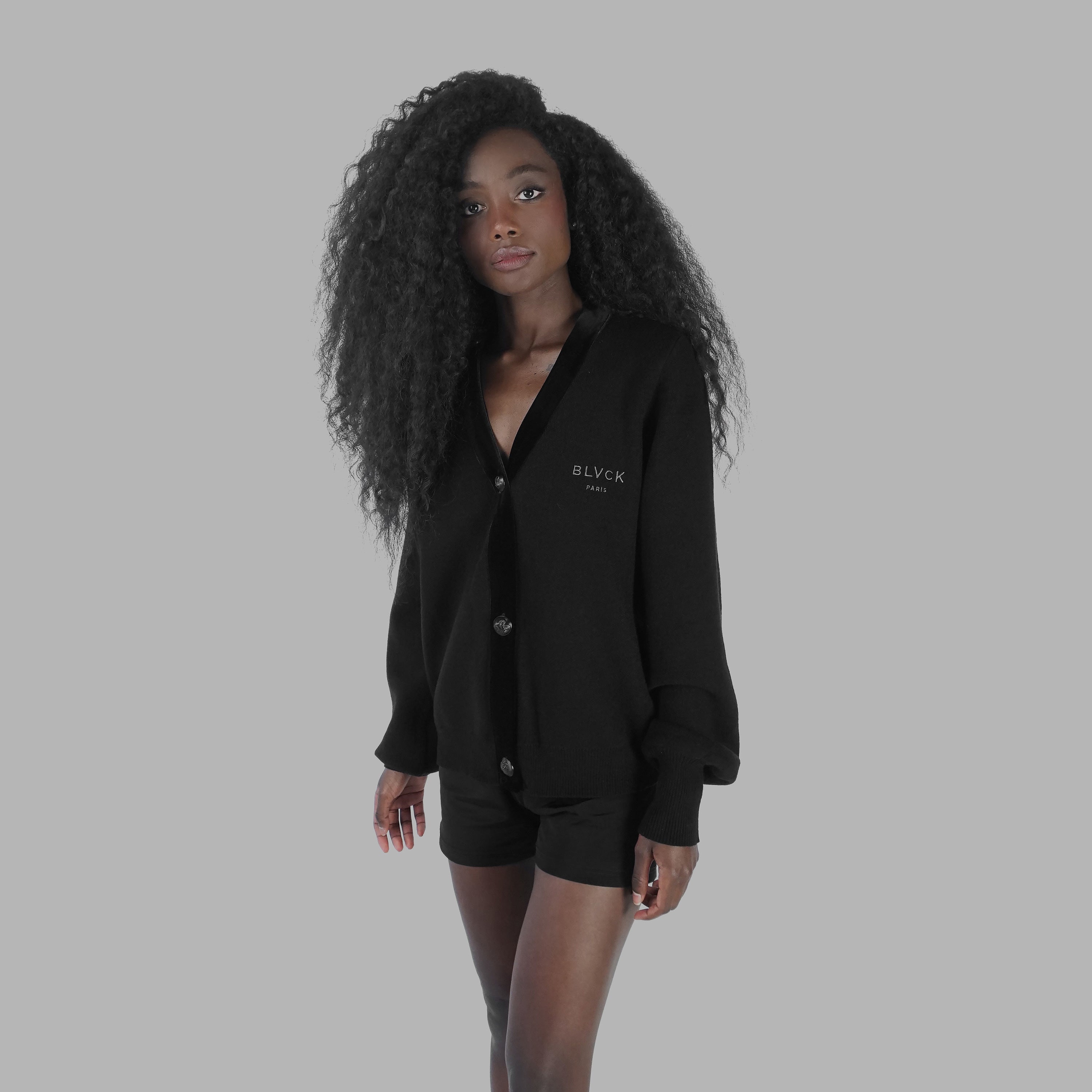 Blvck Paris | Black Velvet Detail Cardigan in Velvet, Wool and