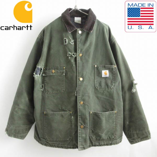 90s USA製 Carhartt カーハート ミシガン チョアコート XL程度 緑系