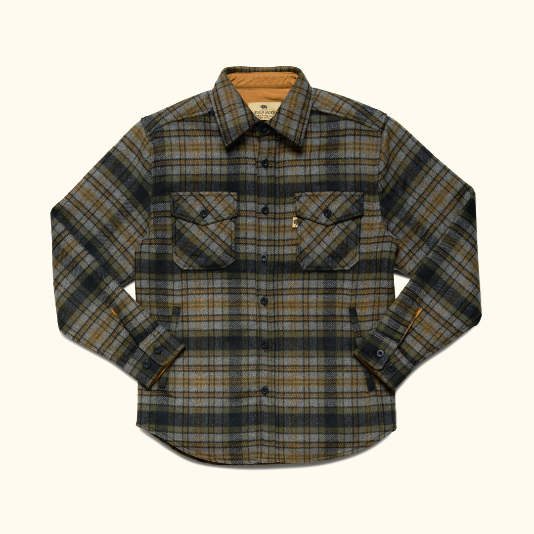 Mens Wool Shirt Jacket | Buffalo Jackson | Timber Moss Plaid