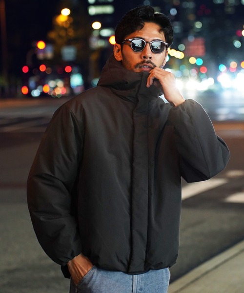 ポリピーチ 撥水加工 防風フィルム入り 中綿フードブルゾン ジャケット