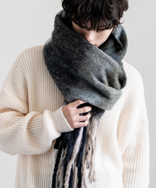 セール】新色追加 モヘアタッチ ボリュームフリンジマフラー 無地