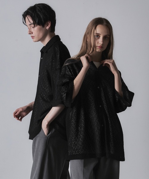 CLEL】Loose Short Sleeves Lace Shirt/ルーズ 半袖レースシャツ
