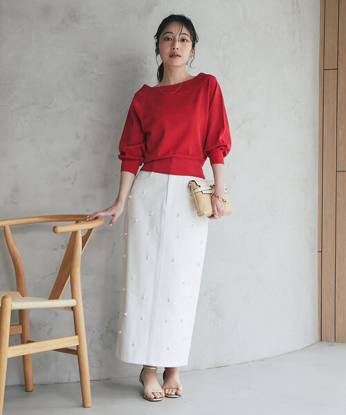 セール】【3サイズ展開あり・新色登場！】パール付きデニムタイト