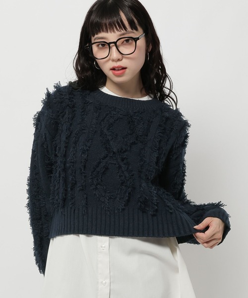 セール】ケーブルフリンジニットプルオーバー（ニット/セーター