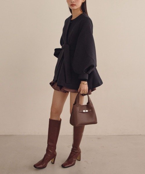 バルーンスリーブフレアコート（ノーカラージャケット）｜ACYM