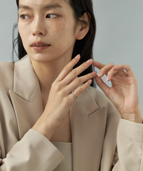 フォークピンキー] リング ジルコニア×パール コンビカラー（リング