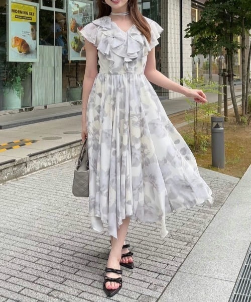 セール】シアーパターンイレヘムワンピース 夏服 秋服（ワンピース