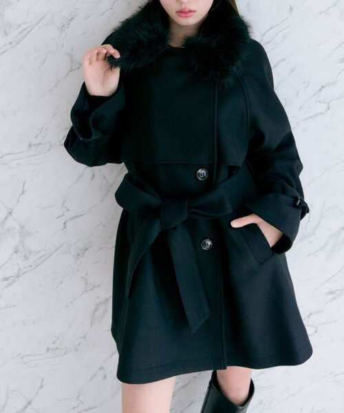 セール】【3WAY】ファーティペットミドル丈コート（ステンカラーコート