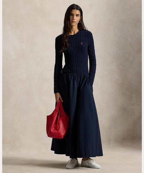ケーブルニット ボディス コットン ドレス（ワンピース）｜POLO RALPH