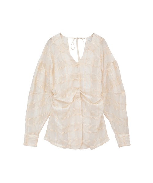 セール】【CLANE/クラネ】SHEER CHECK TUCK WAIST BLOUSE/シアー