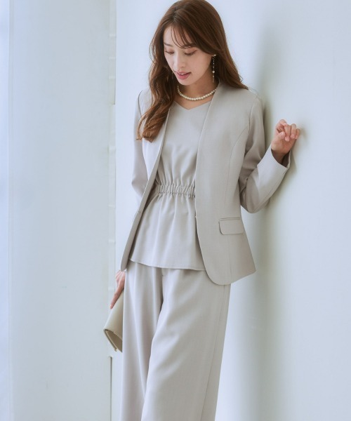 洗える】ドビー素材セットアップセミワイドパンツスーツ3点セット