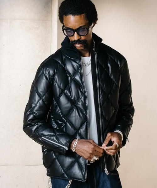 セール】DIAMOND QUILT LAMB LEATHER DOWN JACKET / ダイアモンド