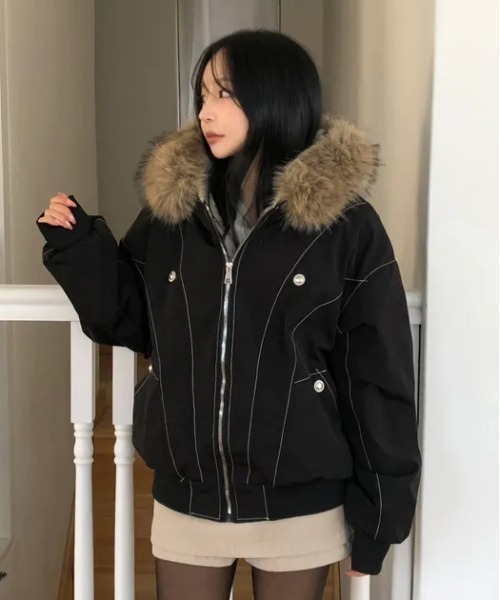 セール】ボリュームフェイクファーフードブルゾン/あったか裏ボア
