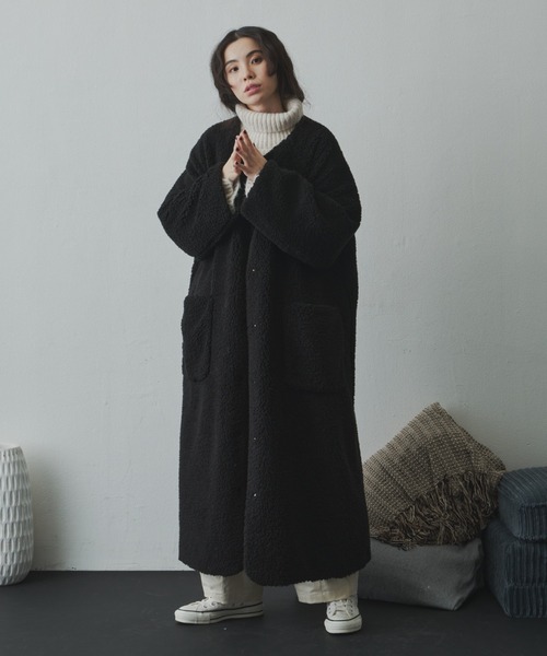 ボアロングコート（ノーカラーコート）｜Libra Cue（リブラ キュー）の