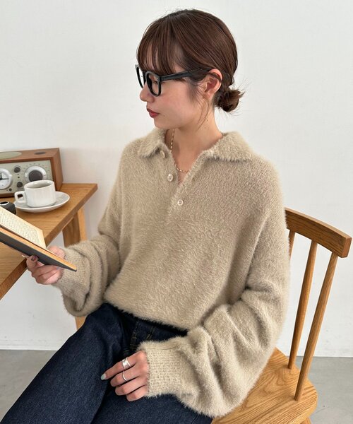 セール】【ユニセックス】ミンクライクニットポロ（ニット/セーター