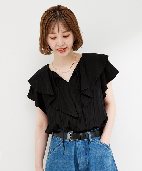 ラッフルカラー半袖ブラウス（シャツ/ブラウス）｜B.C STOCK（ベーセー