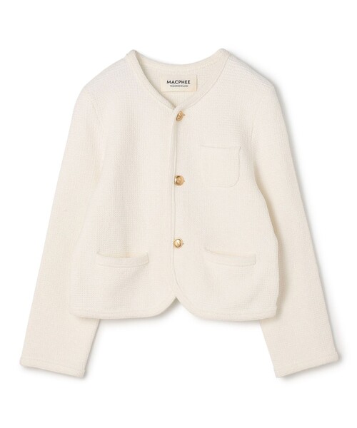 モスライクステッチ クルーネックジャケット（ノーカラージャケット