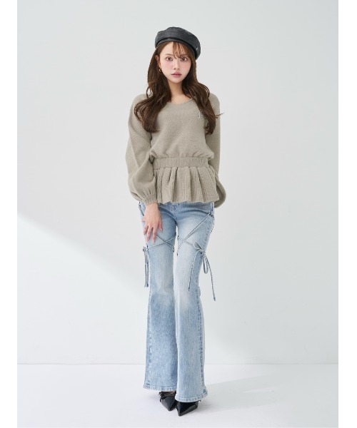 ぺプラムVネックニットトップス（ニット/セーター）｜Darich