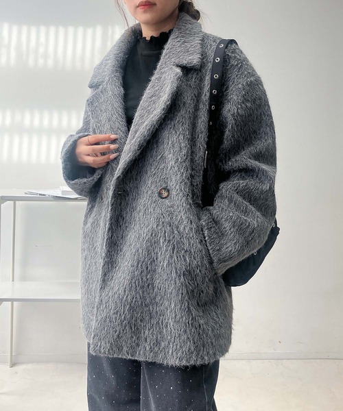 セール】♪ダブルにゆるっとビッグサイズ シャギージャケットコート