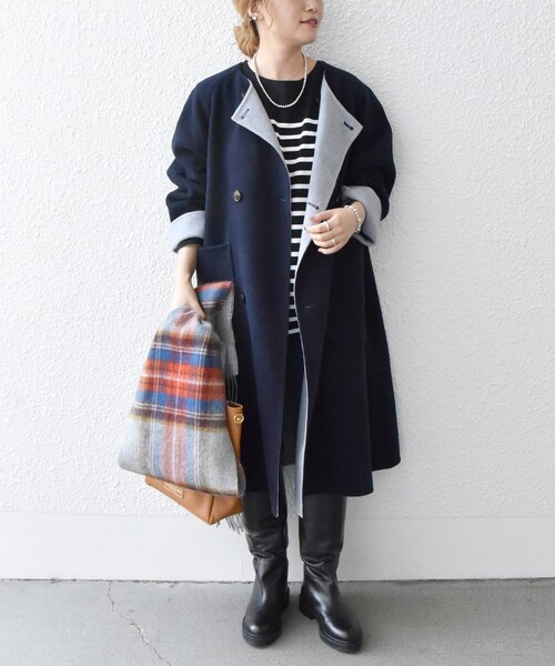 SHIPS any: リバーシブル フロントダブル ロング コート◇（ノーカラー