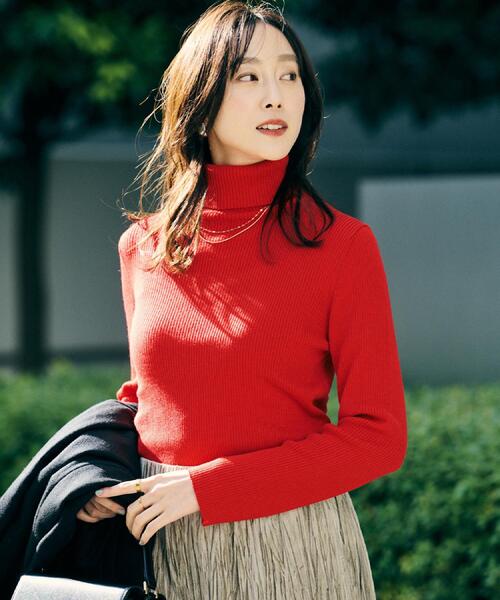 セール】【洗える/アンサンブル可能/ウール100%】リブタートルネック