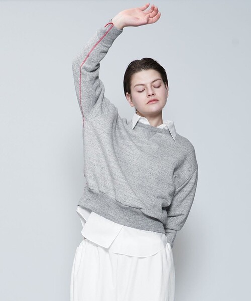 6（ロク）の「＜6(ROKU)＞コットンウラケ カラーステッチ クルーネック