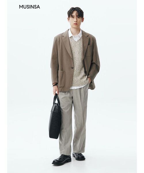 FWコンフォートヘリンボーンスラックス_ライトグレー（スラックス