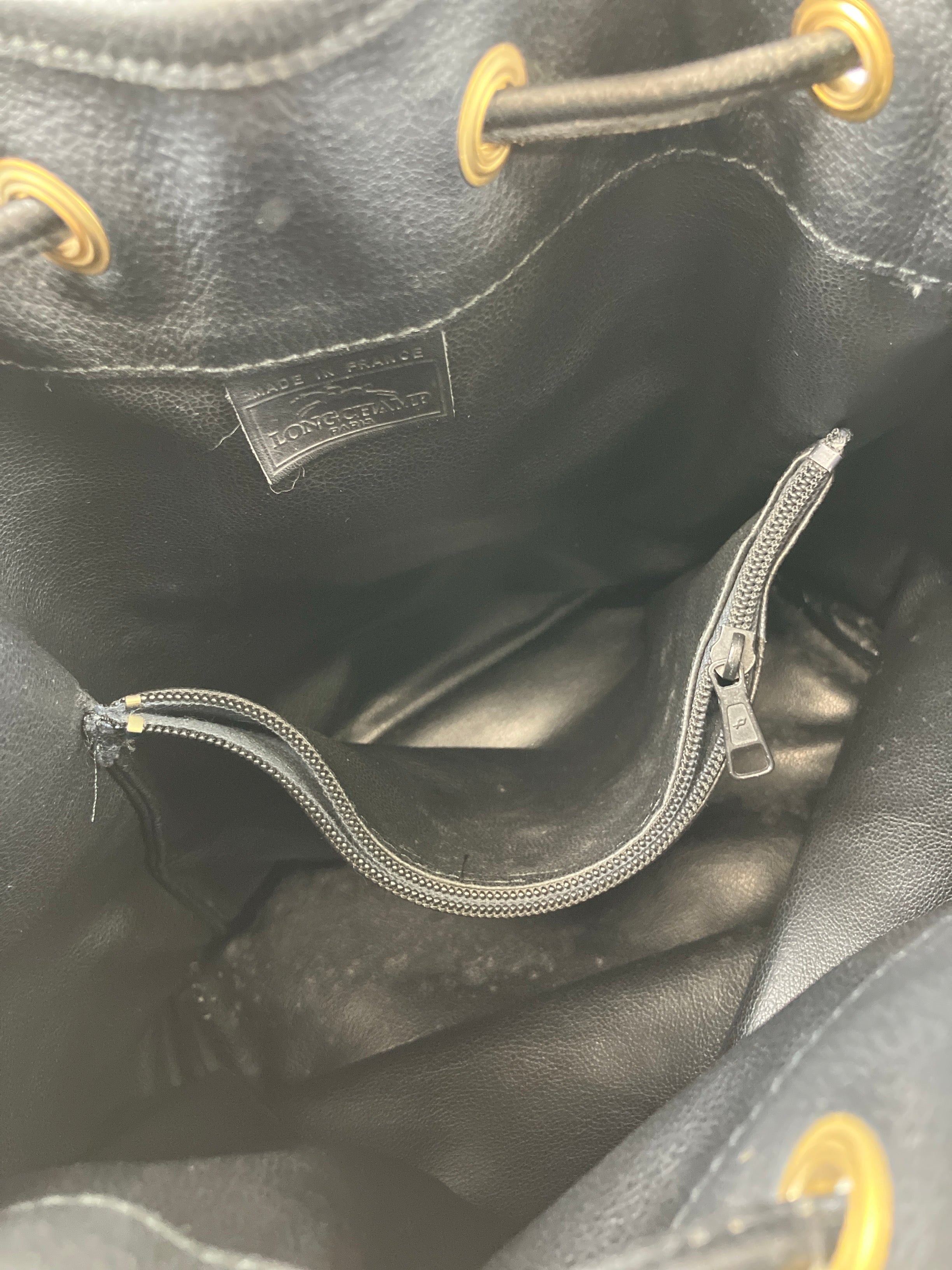 LONGCHAMP ロンシャン ショルダーバッグ 巾着 レザー ブラック