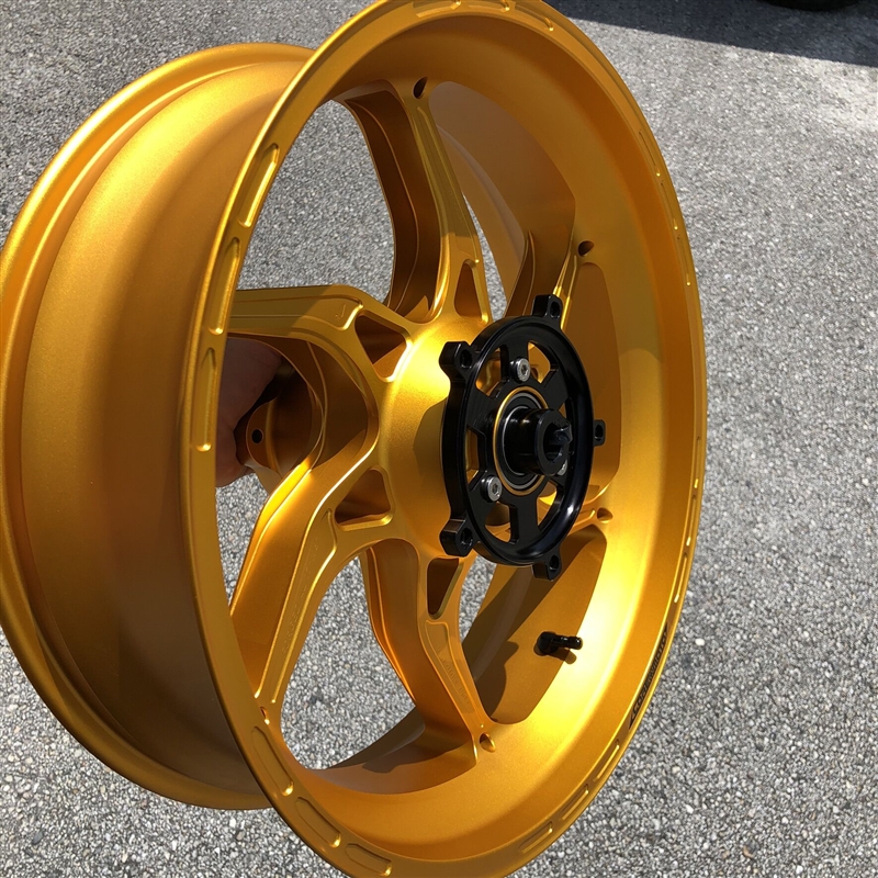 Satin Gold Core Moto Apex-6 Lightest forged motorcycle wheels for