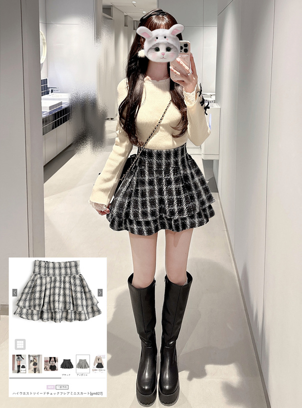 ハイウエストツイードチェックフレアミニスカート[gm827] | レディース