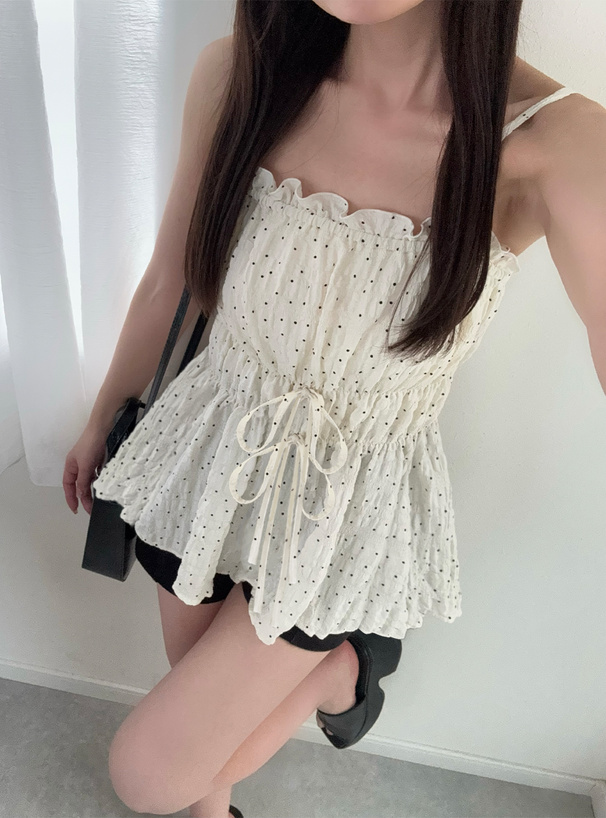 ドット柄フリルペプラムキャミソールトップス[dh1380] | レディース
