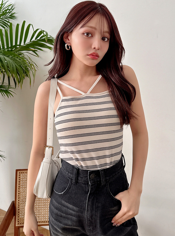 カップ付きボーダー柄キャミソール[dk1119] | レディースファッション