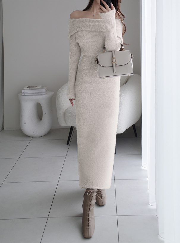 オフショルダーシャギーニットワンピース[dr755] | レディース