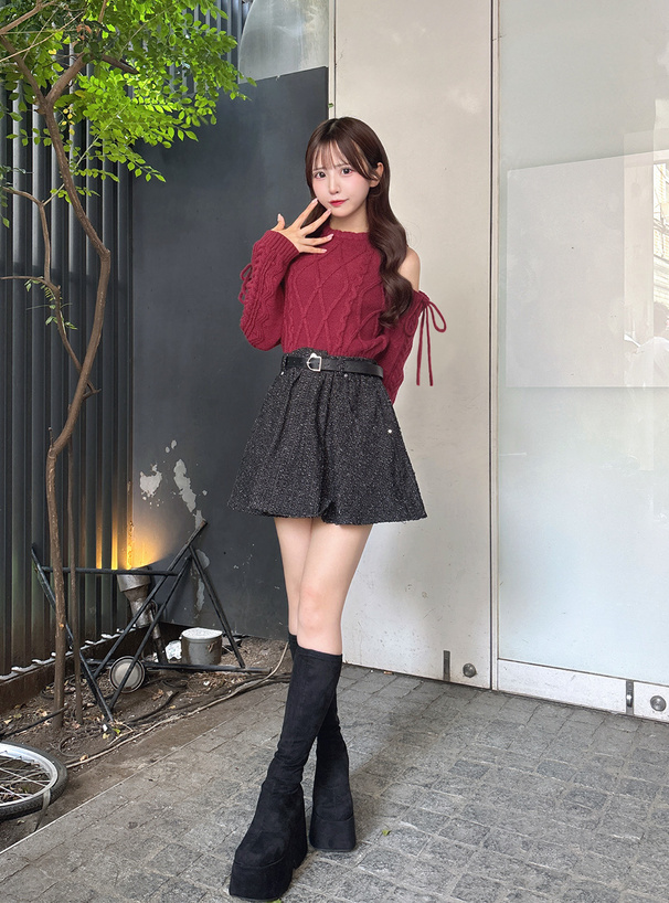 ショルダーオープンケーブル編みニットトップス[dr819] | レディース