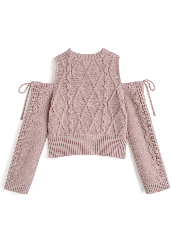 ショルダーオープンケーブル編みニットトップス[dr819] | レディース