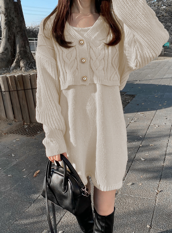 ケーブルカーディガン×ミニワンピースニットセットアップ[k9269z