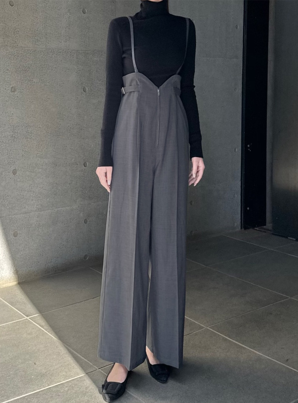 サスペンダー付きセンタープレスワイドパンツ[ta115] | レディース