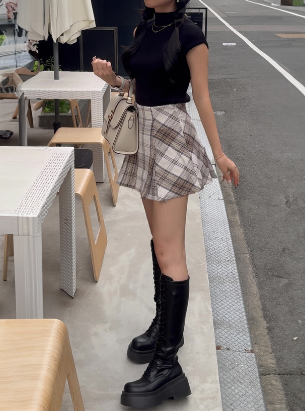 インパン裏地付きチェック柄プリーツスカート[tu963] | レディース