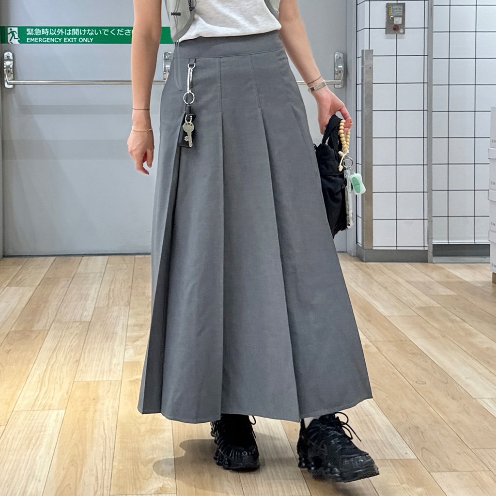 ORIGINAL) Dリングプリーツロングスカート (melange gray