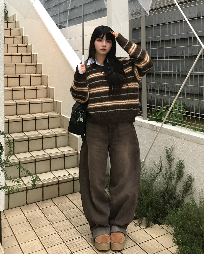 ブラウンワイドデニムパンツ | ファッション通販サイト NUGU