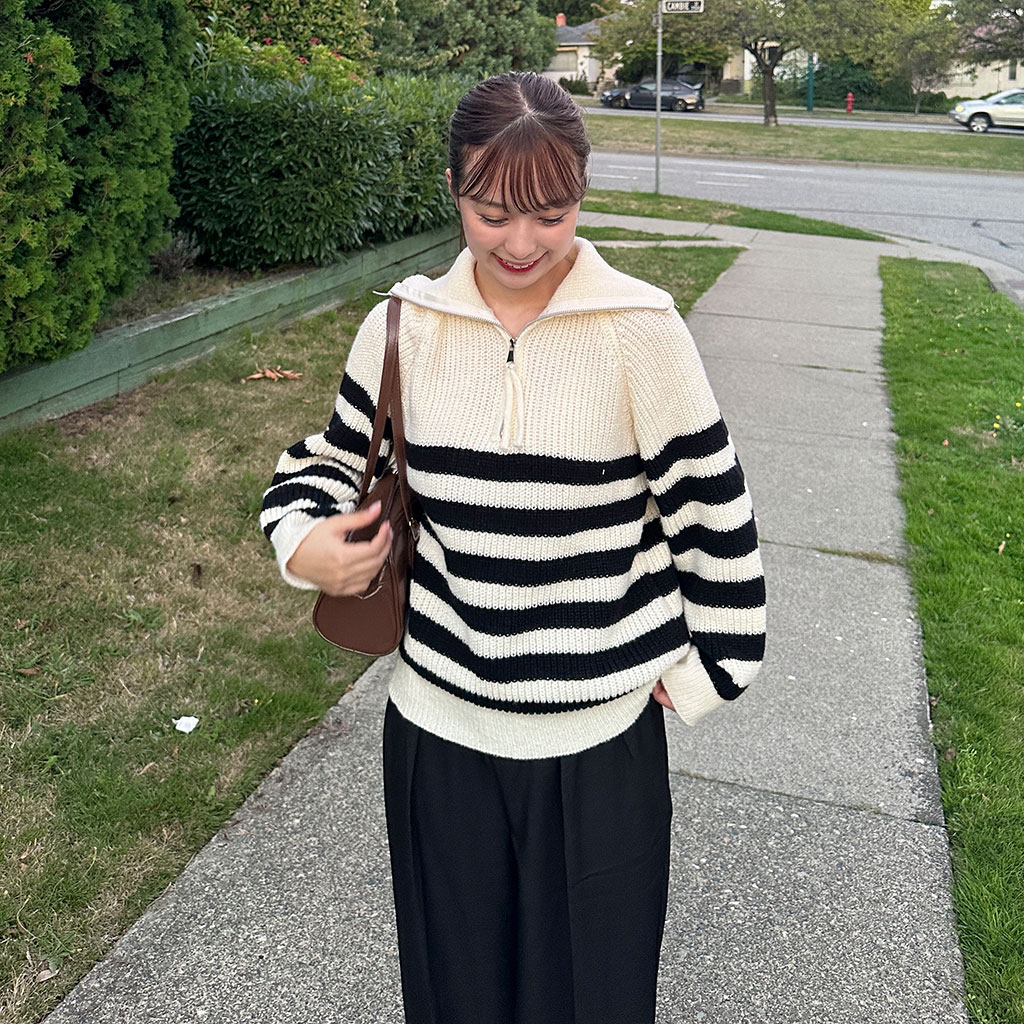 ハイネックハーフジップボーダーニット | ファッション通販サイト NUGU