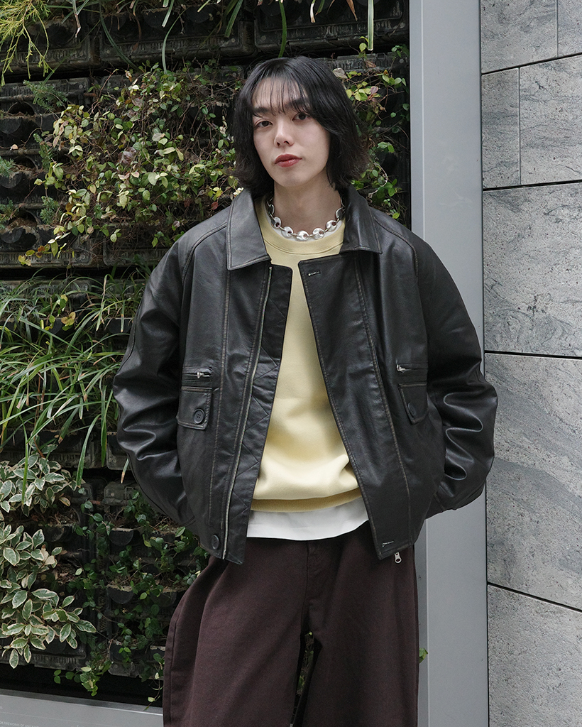 ユニセックス)ヴィンテージウォッシュレザージャケット | ファッション