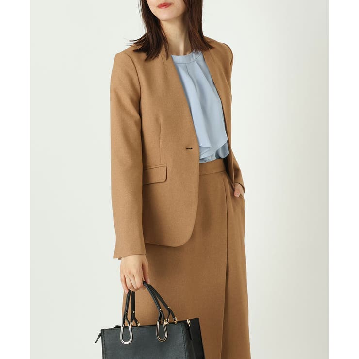 洗える セットアップ対応】杢調ウールライクノーカラージャケット