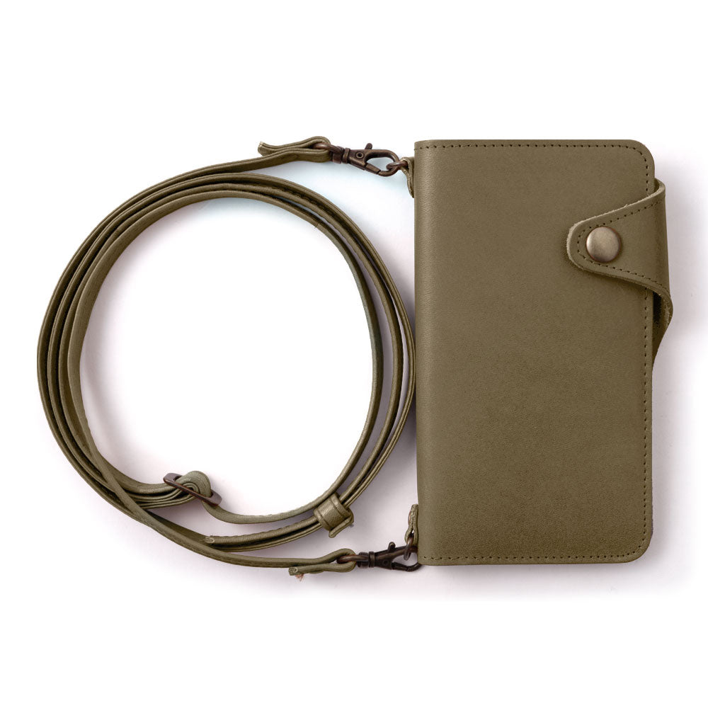 本革 栃木レザー カード収納 ショルダーストラップ付き 手帳型ケース