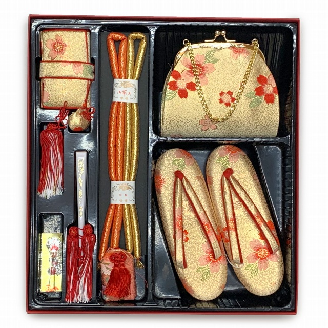 七五三 箱せこセット 7歳 女の子用 金襴 筥迫(はこせこ) 草履 バッグ