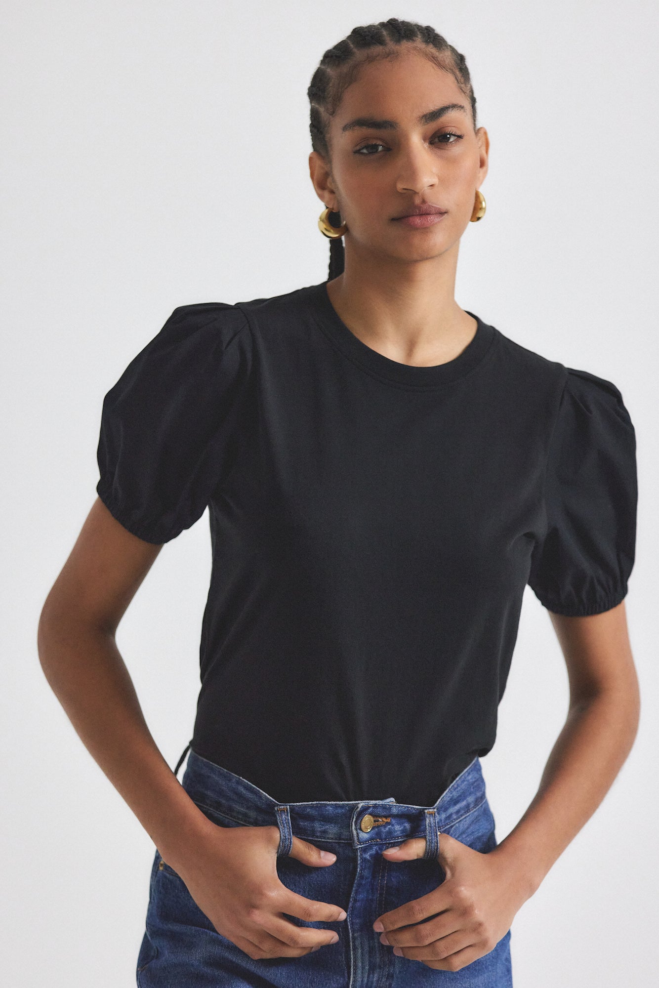 Eva Black Puff Sleeve T-Shirt - Essentials | Derek Lam 10 Crosby