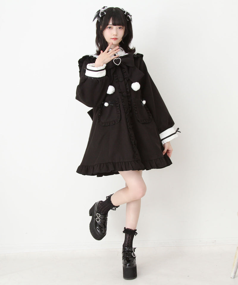 ポンポンリボンセーラー襟フリルコート – レディースファッション通販