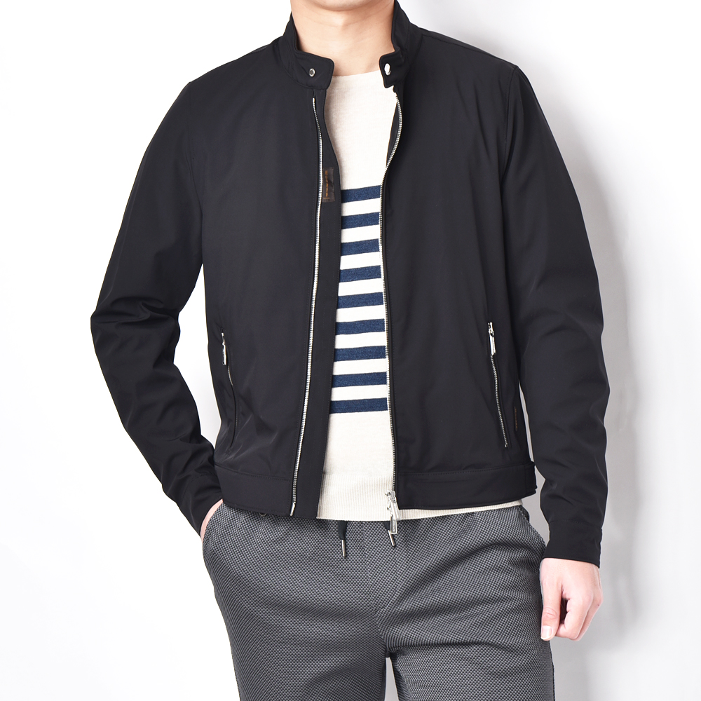 MOORER VANGI-KN ストレッチナイロン シングルライダースジャケット