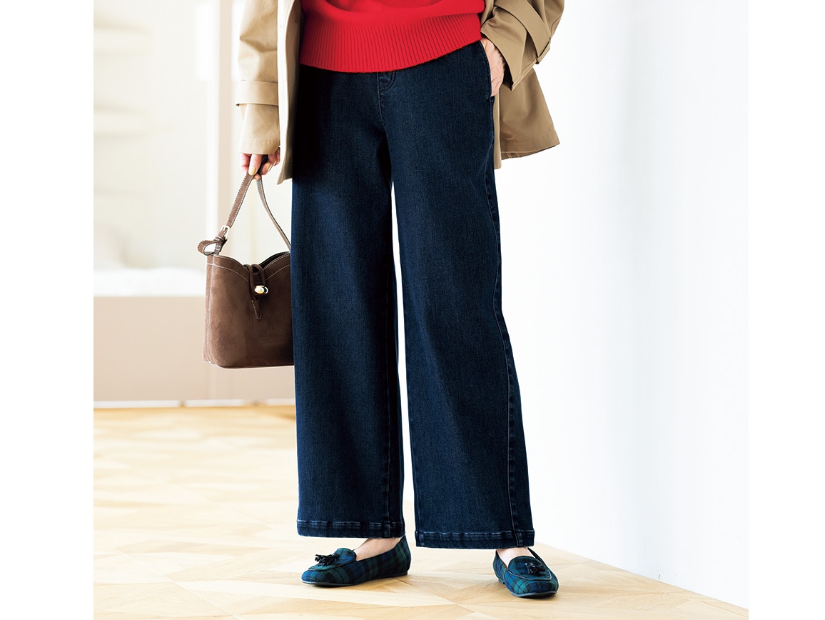 あったか裏起毛ワイドデニム【広告商品】(40_M63cm 80_インディゴ