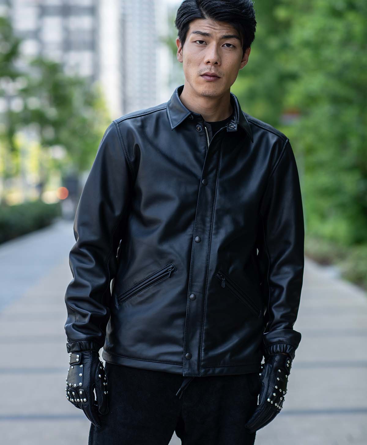 LEATHER COACH JACKET / Black